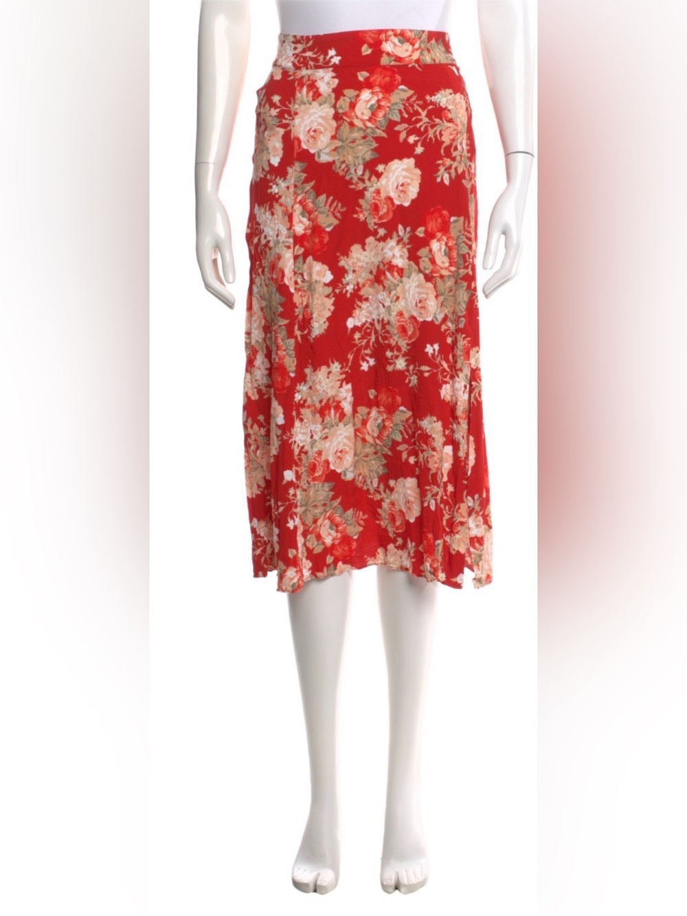 Sezane Red Floral Midi Skirt